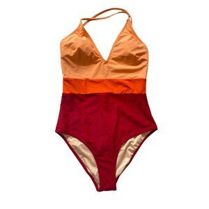 Cupshe Colorblock One-Piece Swimsuit in Peach, Orange & Red